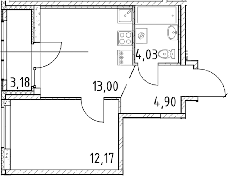 1-комнатная квартира 34.1 м², 18/23 эт., ЖК «Город Первых»